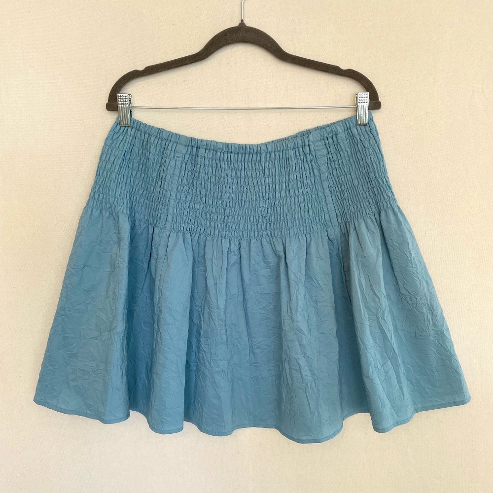 ROYAL ROBBINS Women's L/XL Smocked Waist Full Skater Mini Skirt Blue NWOT